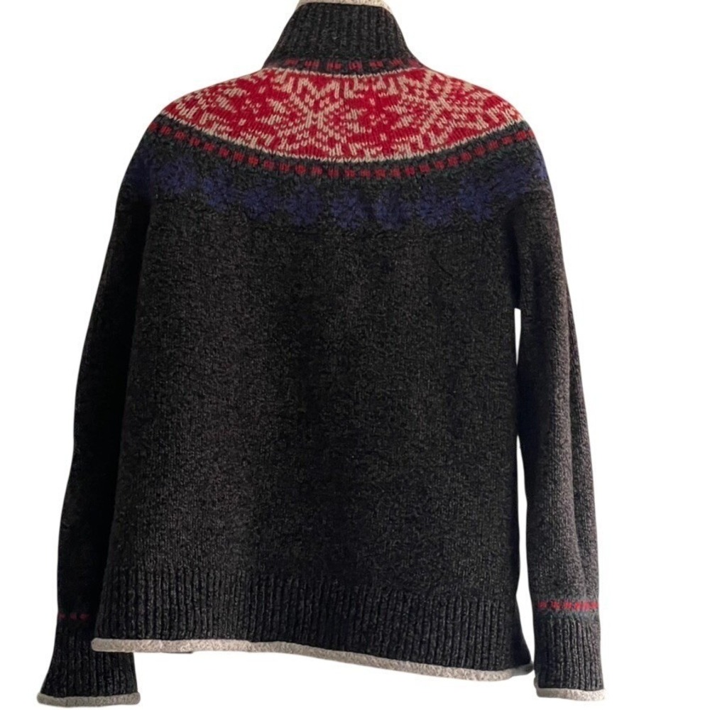 L.L. Bean 100% Lambswool Fair Isle Sweater Jacket Sherpa Lined Zip Women's L - Picture 6 of 12